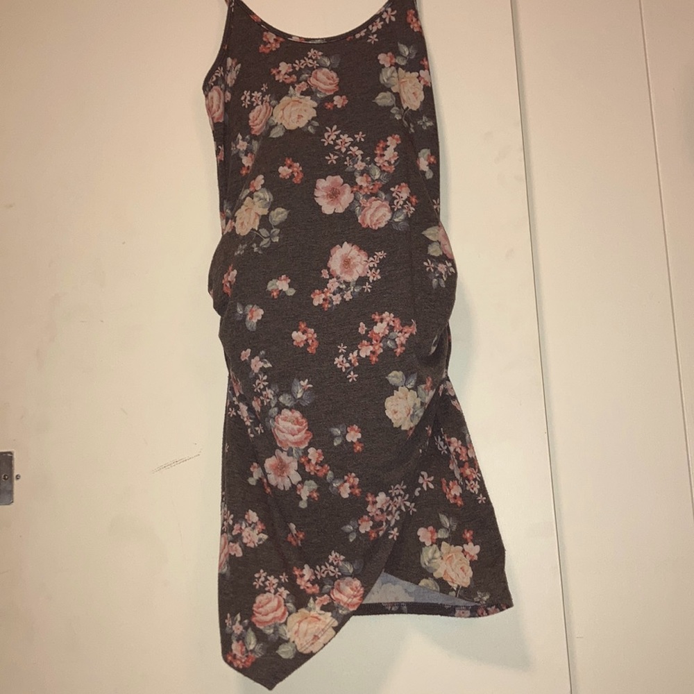 Floral spaghetti strap dress with gathered sides